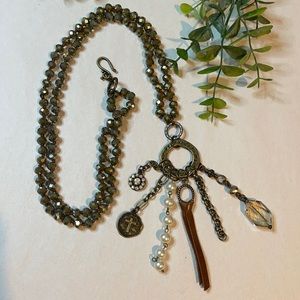 Vintage Multi-Charms Necklace with Pearls and Crystals